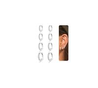Nelytiya 4 Pairs 925 Sterling Silver Hoop Earrings Set For Women Hypoallergenic Small Huggie Earring Cartilage Sleeper Earring With 5A Cubic Zirconia 7/8/9/10mm
