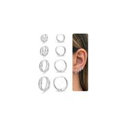 Nelytiya 4 Pairs Silver Hoop Earrings Set for Women Dainty,S925 Silver CZ Huggies Earrings Stack Hypoallergenic,Unique Small Cubic Zirconia Cartilage Earrings Lightweight 6/8/10/12 mm
