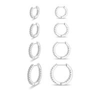 Nelytiya 4 Pairs Silver Hoop Earrings Set for Women Dainty,Sterling Silver Plated CZ Huggies Earrings Stack Hypoallergenic,Small Cubic Zirconia Cartilage Earrings Lightweight 8/10/12/14 mm