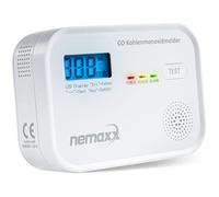 NEMAXX® CM18 Carbon Monoxide Detector/CO Alarm with LCD Display - 85 dB, Electrochemical Sensor, EN 50291-1:2018, Test Button, 3× AA LR6 Batteries, 10-Year Product Lifespan - 1-Pack