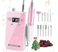 NEMEIR Professional Cordless Electric Nail Drill Kit - 30000 RPM Rechargeable Electric Nail File with 11 Bits,Low Vibration & LCD for Acrylic/Cuticle Care,Gel Nails (Pink Glitter)