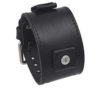 Nemesis #LBB-KK Wide Black Leather Cuff Wrist Watch Band with Black Stitching