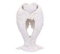 Nemesis Now Angel Wings Tea Light Holder 17cm, Resin, White, Tea Light Holder Supported by Angel Wings Sculpture, Angels Home Decor, Angel Gift, Cast in the Finest Resin, Expertly Hand-Painted