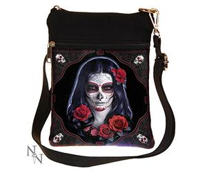 Nemesis Now B2348F6 Sugar Skull James Ryman Shoulder Bag 23cm Black, PU and Canvas