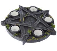 Nemesis Now Wiccan Pentagram Tealight Holder 25.5cm, Resin, Black, Beautifully Decorated Pentagram Design, Space to Fit 5 Tea Lights, Pentagram Design, Cast in the Finest Resin, Expertly Hand-Painted