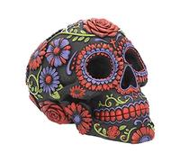 Nemesis Now B3621J7 Resin Skull with Traditional Floral Decorations, Black, 18 cm, One Size