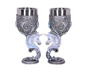 Nemesis Now B5191R0 Enchanted Twin Unicorn Heart Set of Two Goblets, Silver, 18.5cm