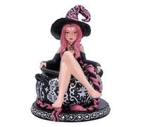 Nemesis Now Baie Rose Sugar and Spice Figurine 14.4cm, Resin, Black/Pink, Pinked Hair Witch Ornament, Long Pink-Haired Witch Cauldron Figurine, Cast in the Finest Resin, Expertly Hand-Painted