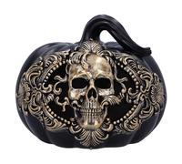 Nemesis Now Baroque Harvest Pumpkin Skull 16.7cm, Resin, Black Pumpkin and Gold Skull Ornament, Halloween Décor, Baroque Design, Reusable, Cast in the Finest Resin, Expertly Hand-Painted