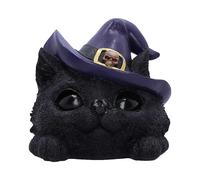 Nemesis Now Black Cat in Witches Hat Ornament with Light Up Eyes Green