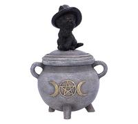 Nemesis Now Black Cat on Witches Couldron Trinket Box Ornament Black