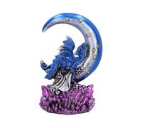 Nemesis Now - Blue Dragonling Doze, Resin Figurine on Crescent Moon, 7 in, Crystal Base, Hand-Painted Details for Collectors & Fantasy Home Decor