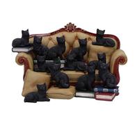 Nemesis Now Couch Clowder Display Piece with 48 Cats Figurine Set 22cm, Resin, Black Cat Sofa with 48 Cat Figurines, Black Cat Merchandise, Cast in the Finest Resin, Expertly Hand-Painted