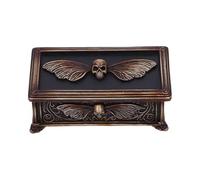 Nemesis Now Death's Head Treasure Ornamental Box - Skull and Moth Design, Aged Bronze Finish, Gothic Resin Trinket Box for Home Decor