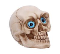 Nemesis Now Eyes Wide Open Skull Decor, Hand-Painted Resin Skull with Blue Eyes, Realistic Bone Texture, Skull Decoration for Halloween, Gothic Home Decor, and Haunted House Prop, 12 cm