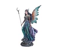 Nemesis Now Fairy Statue - Warden of The Night Sky: Majestic Resin Fairy Figurine for Adults with Crescent Moon Staff, Butterfly Wings, Gothic Home Decor for Fairy Tale Enthusiasts