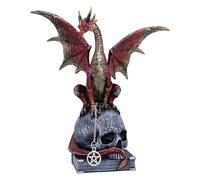 Nemesis Now Fate of the World Figurine 23cm, Resin, Red/Gold, Wiccan Dragon Figure, Red Dragon on Skull and Book Ornament, Gothic Dragon Giftware, Cast in the Finest Resin, Expertly Hand-Painted