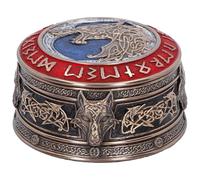 Nemesis Now Fenrir’s Treasure Box 5.2cm - Norse Mythology Resin Decorative Storage Box with Rune Lid, Viking Wolf Collectible Trinket Box, For Fans