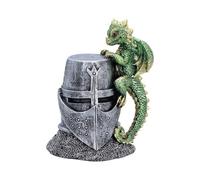 Nemesis Now Hatchling Helm Dragon Figurine 13.2cm - Baby Dragon on Knight Helmet Fantasy Ornament (Green)