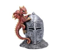 Nemesis Now Hatchling Helm Dragon Figurine 13.2cm - Baby Dragon on Knight Helmet Fantasy Ornament (Red)