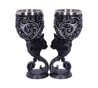 Nemesis Now Hex Twin Cat Heart Set of Two Goblets, Resin w/Stainless Steel Insert, Black and Silver, 2 Count (Pack of 1)