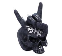 Nemesis Now Horns Up Rock On Hand Skull Ornament, Resin, Black, 17.5cm