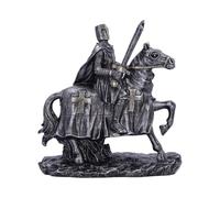 Nemesis Now Knight Ready for Battle Figurine Sculpture, Metallic Silver Finish, Medieval Art Decor, Horseback Knight with Sword and Reins - to Serve