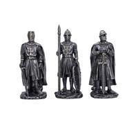Nemesis Now Knights of the Realm, 3-Piece Figurine Set, Silver Finish | Medieval Templar Knights, Golden Crests, Hand-Painted Resin Figures, Rock Base