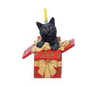 Nemesis Now Lisa Parker Present Black Cat Hanging Ornament 9cm, Resin, Cat in Festive Decoration, Cat Christmas Decoration, Cast in the Finest Resin, Expertly Hand-Painted