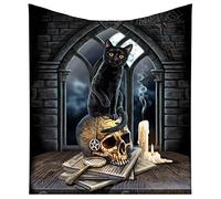 Nemesis Now Lisa Parker Spirits of Salem Black Cat Familiar Skull Throw Blanket