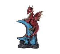 Nemesis Now Lunar Perch Dragon Figurine - Red & Gold Dragon on Crescent Moon, Hand-Painted Fantasy Resin Statue 18 cm Tall