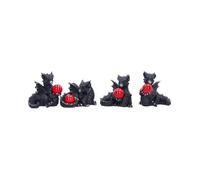 Nemesis Now Midnight Treasures Mini Dragon Figurines Set of 4, 5.5cm - Hand-Painted Black Resin Dragons with Red Orb, Fantasy Art Desk Decor, For Fans