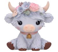 Nemesis Now Moo Crew Magnolia, 10.5 cm Grey Cow Figurine, Floral Crown | Hand-Painted Resin Mini Statue in Cute Seated Pose, Collectible, Gift Box