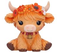 Nemesis Now Moo Crew Marigold, 10.5 cm Orange Cow Figurine, Floral Crown | Hand-Painted Resin Mini Statue in Cute Seated Pose, Collectible, Gift Box