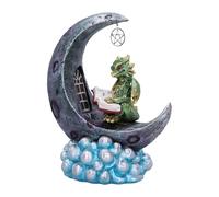 Nemesis Now Moonbound Scholar Dragon Figurine - Light-Up Crescent Moon Statue with LED Glow, Green Dragon Reading Ornament, Gothic Fantasy Decor, Mystical Dragon Collectible, 21cm