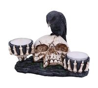 Nemesis Now Nevermore Tea Light Candle Holder Figurine 15cm, Resin, Black/Bone, Raven on Skull Figurine Tea Light Candle Holder, Gothic Giftware, Cast in the Finest Resin, Expertly Hand-Painted