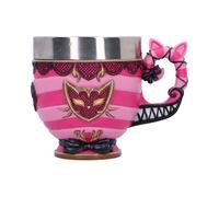 Nemesis Now Pinkys Up Cheshire Cat Teacup, 10.5cm | Whimsical Pink Striped Resin Mug, Stainless Steel Insert, Wonderland Gift Collectible