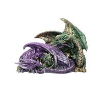 Nemesis Now Precious Hoard Dragon Family Figurine - Hand-Painted Resin Statue with LED Glowing Eyes, Green and Purple Dragons with Baby, Fantasy Mythical Creature Collectible Home Décor