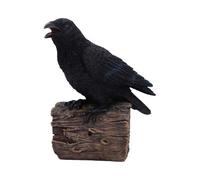 Nemesis Now Ravens Cry Figurine - Motion-Activated Black Raven on Log with Realistic Sound, 18 cm Resin Gothic Decor