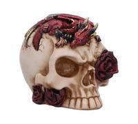 Nemesis Now Rose Flame Skull Figurine - Sleeping Red Dragon on Bone-Colored Skull with Rose and Cracked Finish, Resin Decor 14.5 cm