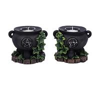 Nemesis Now Set of Two Ivy Cauldron Witches Candle Holders 11cm, Black