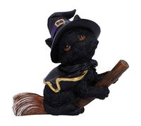 Nemesis Now Tabitha Small Witches Familiar Black Cat and Broomstick Figurine, 11cm
