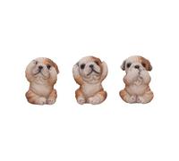 Nemesis Now Three Wise Bulldogs Figurines, 10cm | Hand-Painted Bulldog Trio in See, Hear and Speak No Evil Poses