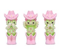 Nemesis Now Three Wise Cacti Figurines Set of 3 9.5cm - See Hear Speak No Evil Resin Cactus Statues with Pink Cowboy Hat, Cute Shelf Decor, Home Ornaments