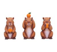 Nemesis Now Three Wise Capybaras Figurines Set of 3 10.5cm - See Hear Speak No Evil Resin Animal Statues with Orange, Cute Shelf Decor, Home Ornaments