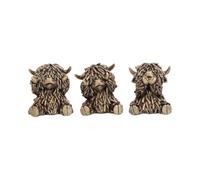 Nemesis Now Three Wise Gold Highland Cows Figurines 7.5cm - See, Hear, Speak No Evil Set