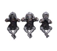 Nemesis Now Three Wise Knights Figurines (Shelf Sitters) 11cm, Resin, Silver, 'See No Evil, Hear No Evil, Speak No Evil' Sitting Knight Figurines, Cast in the Finest Resin, Expertly Hand-Painted