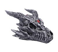Nemesis Now Tribal Flame Dragon Skull Ornament 11cm - Silver Resin Fantasy Gothic Display Figurine