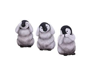 Nemesis Now U4921R0 See No, Hear No, Speak No Evil Emperor Penguin Chick Figurines, Grey, One Size
