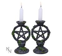 Nemesis Now Wiccan Pentagram Candlesticks Set of Two Candle Holder 15cm, Resin, Black, Pentagram Design, Gothic Dining Room Decor, Gothic Romance Gift, Cast in the Finest Resin, Expertly Hand-Painted